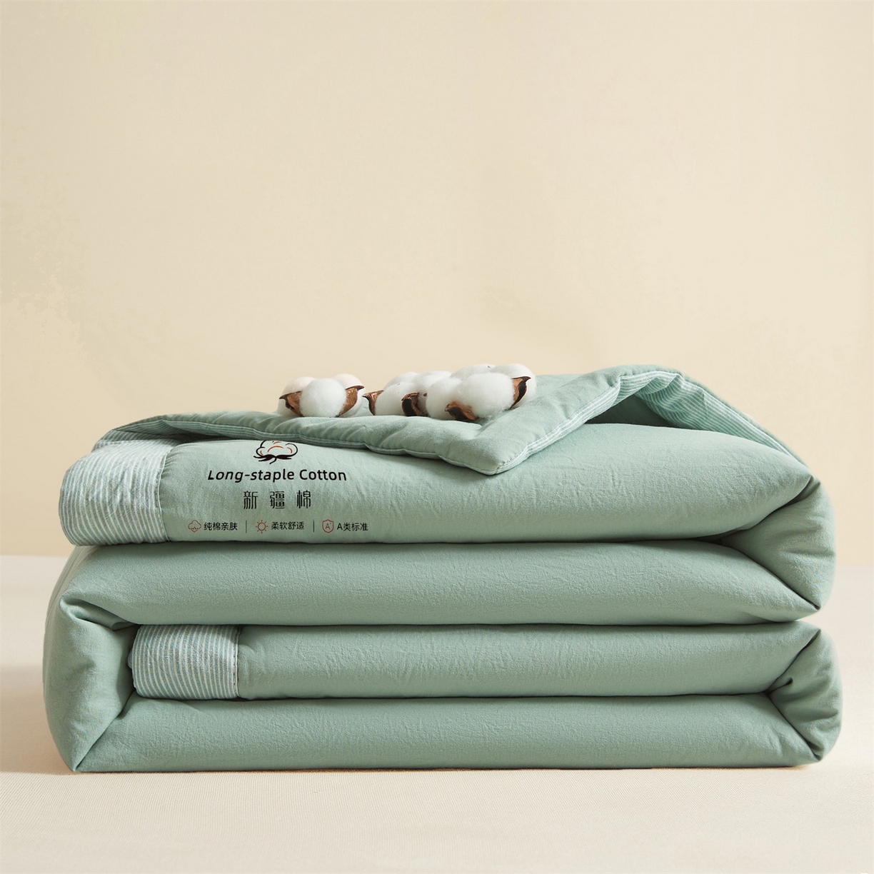 91家纺网 家纺一手货源 找家纺 创优家纺 2026新款棉花夏被无印风纯色新疆棉夏凉被空调被棉花夏被棉花被子百分百新疆棉（专版烫画 盗版必究） 新疆棉-松绿