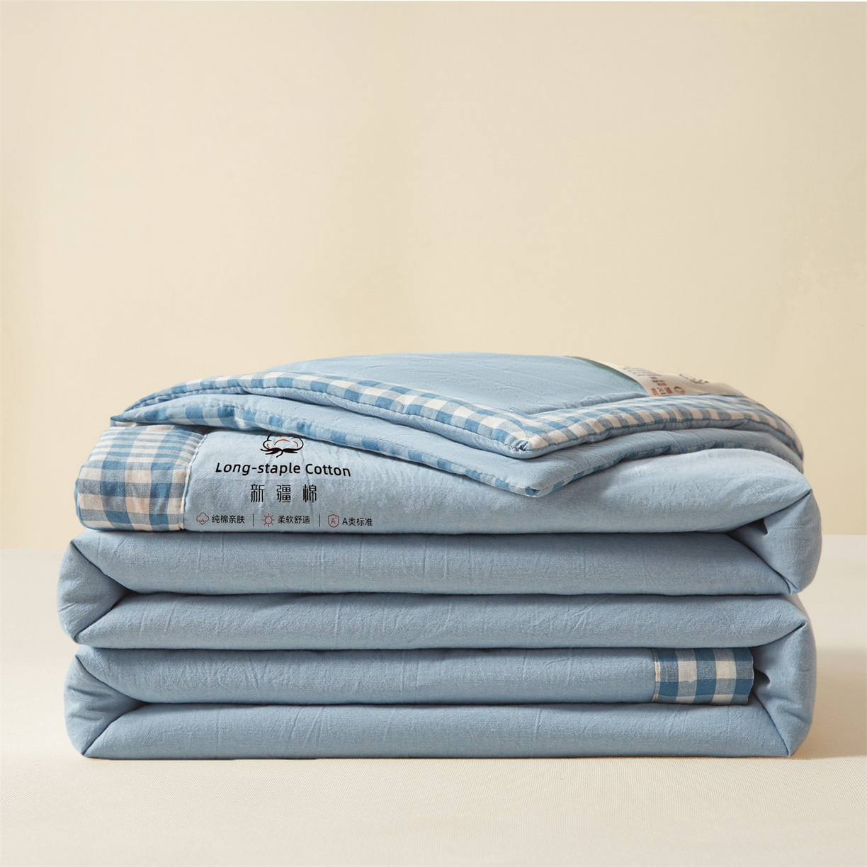 91家纺网 家纺一手货源 找家纺 创优家纺 2026新款棉花夏被无印风纯色新疆棉夏凉被空调被棉花夏被棉花被子百分百新疆棉（专版烫画 盗版必究） 新疆棉-蓝色