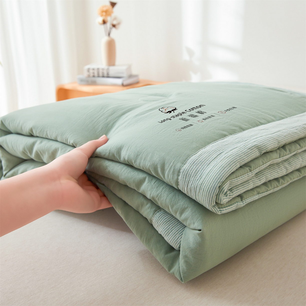 91家纺网 家纺一手货源 找家纺 创优家纺 2026新款棉花夏被无印风纯色新疆棉夏凉被空调被棉花夏被棉花被子百分百新疆棉（专版烫画 盗版必究） 新疆棉-松绿