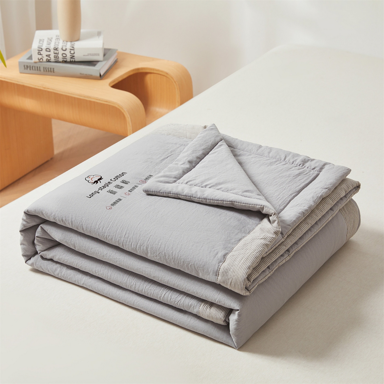 91家纺网 家纺一手货源 找家纺 创优家纺 2026新款棉花夏被无印风纯色新疆棉夏凉被空调被棉花夏被棉花被子百分百新疆棉（专版烫画 盗版必究） 新疆棉-浅灰