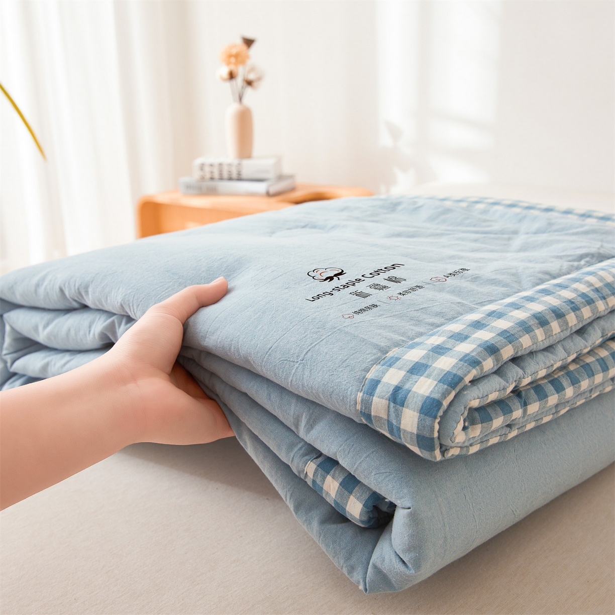 91家纺网 家纺一手货源 找家纺 创优家纺 2026新款棉花夏被无印风纯色新疆棉夏凉被空调被棉花夏被棉花被子百分百新疆棉（专版烫画 盗版必究） 新疆棉-蓝色