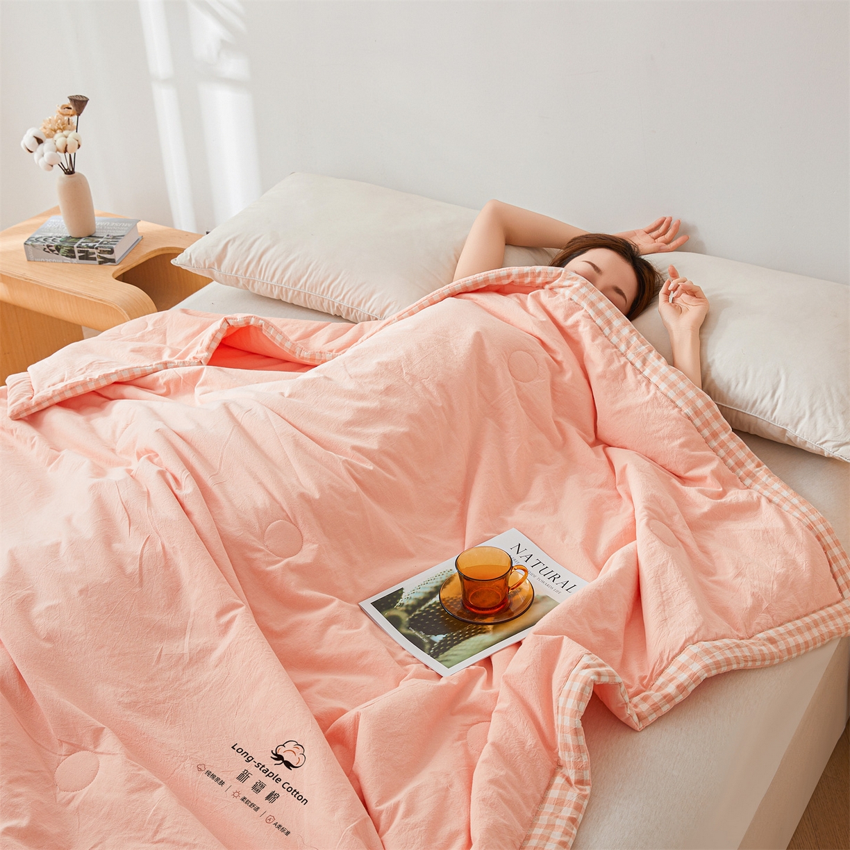 91家纺网 家纺一手货源 找家纺 创优家纺 2026新款棉花夏被无印风纯色新疆棉夏凉被空调被棉花夏被棉花被子百分百新疆棉（专版烫画 盗版必究） 新疆棉-粉色