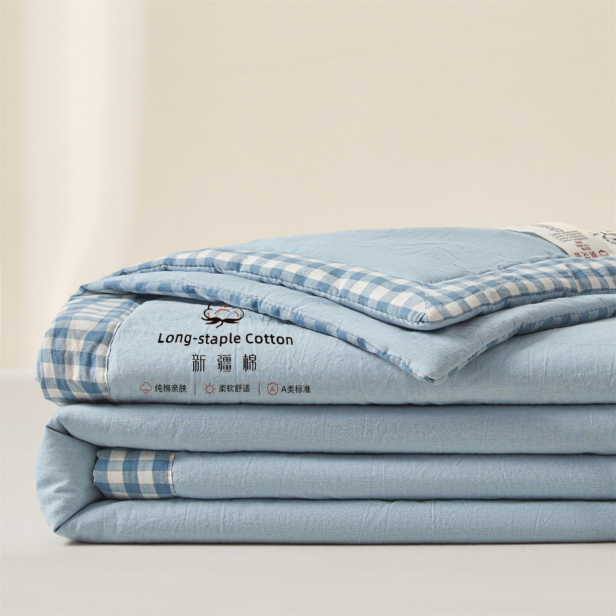 91家纺网 家纺一手货源 找家纺 创优家纺 2026新款棉花夏被无印风纯色新疆棉夏凉被空调被棉花夏被棉花被子百分百新疆棉（专版烫画 盗版必究） 新疆棉-蓝色
