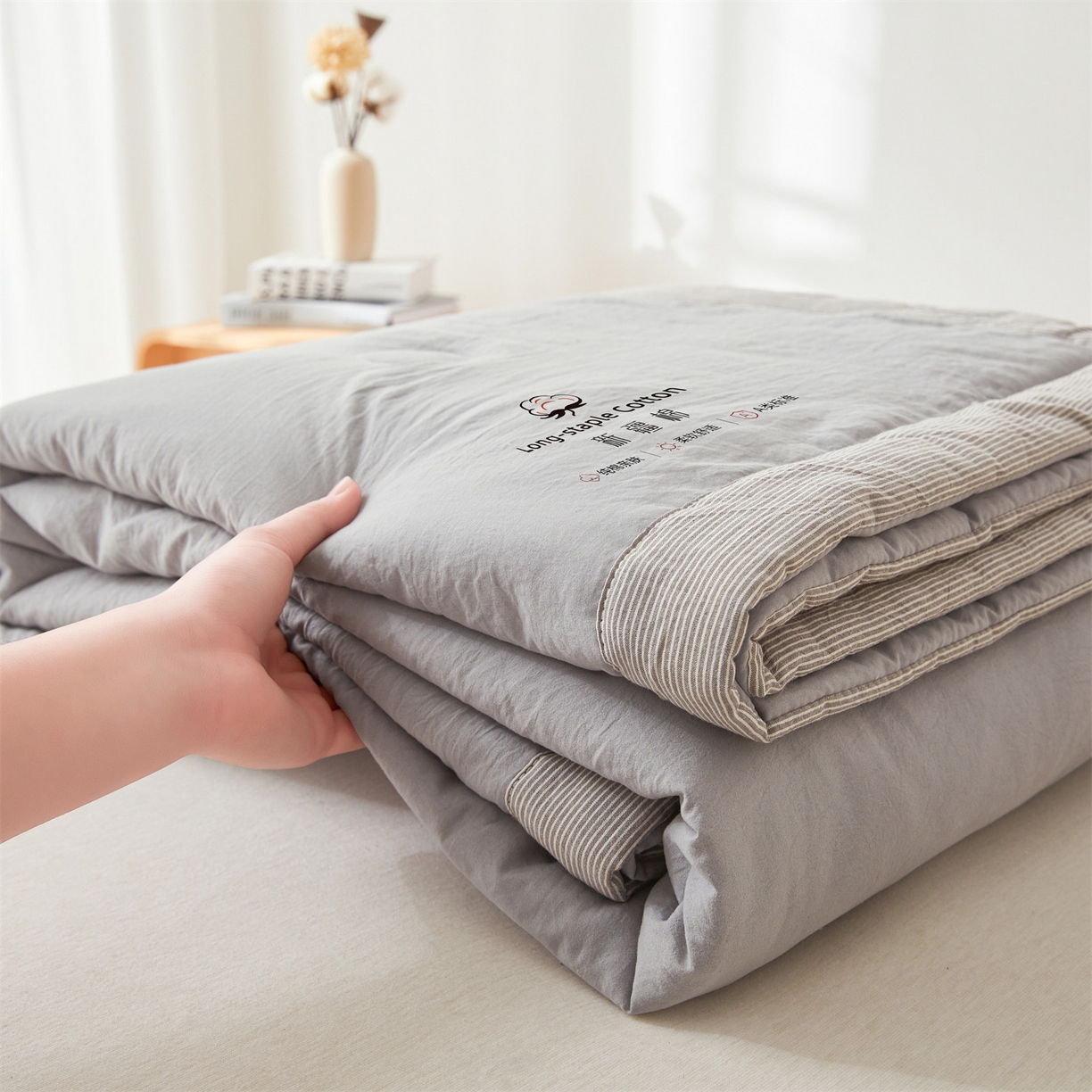 91家纺网 家纺一手货源 找家纺 创优家纺 2026新款棉花夏被无印风纯色新疆棉夏凉被空调被棉花夏被棉花被子百分百新疆棉（专版烫画 盗版必究） 新疆棉-浅灰