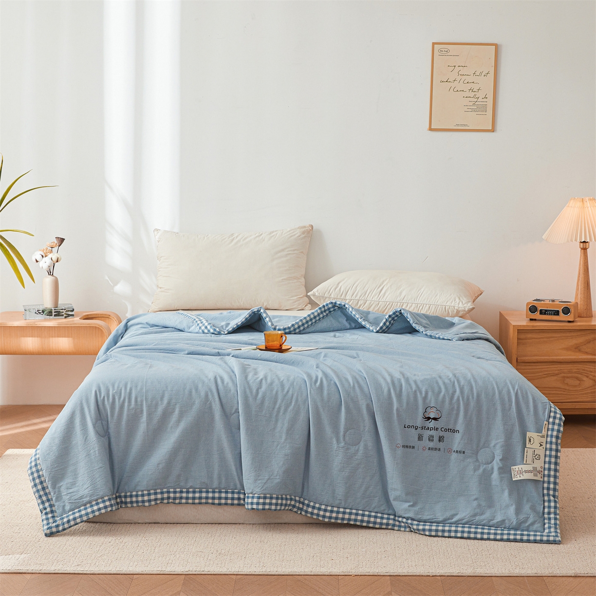91家纺网 家纺一手货源 找家纺 创优家纺 2026新款棉花夏被无印风纯色新疆棉夏凉被空调被棉花夏被棉花被子百分百新疆棉（专版烫画 盗版必究） 新疆棉-蓝色