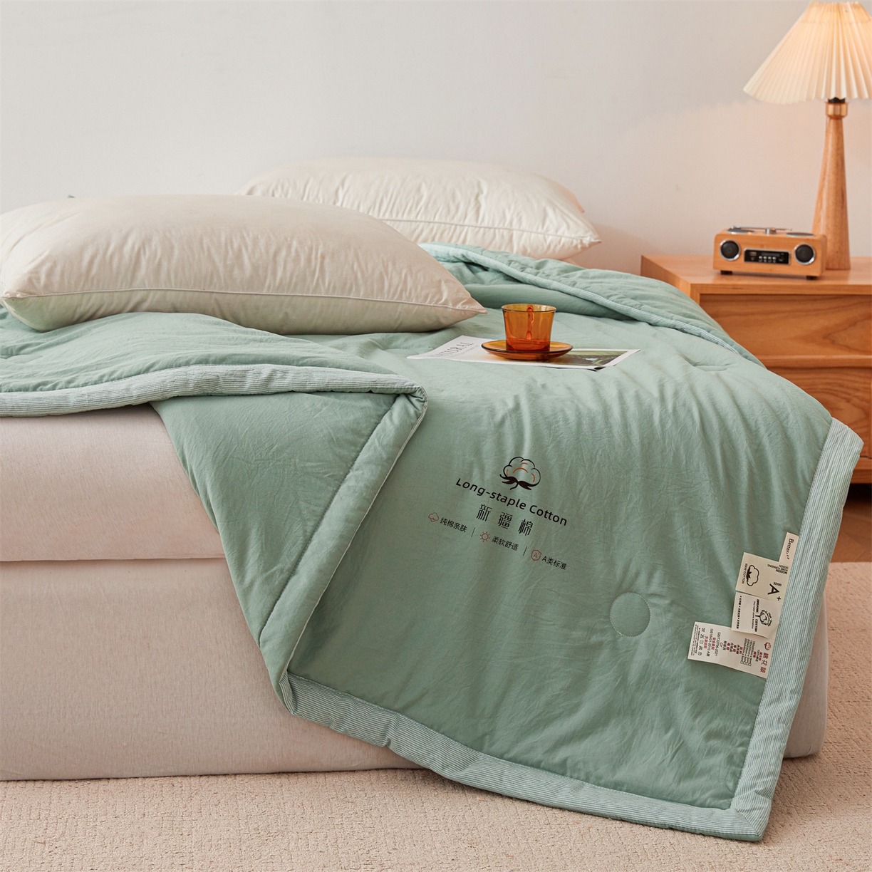 91家纺网 家纺一手货源 找家纺 创优家纺 2026新款棉花夏被无印风纯色新疆棉夏凉被空调被棉花夏被棉花被子百分百新疆棉（专版烫画 盗版必究） 新疆棉-松绿