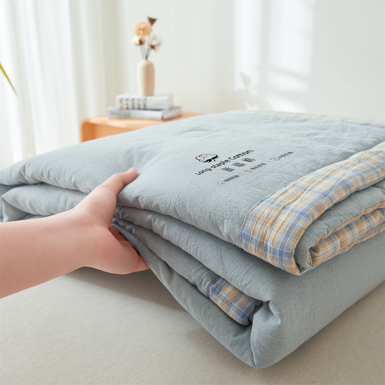 91家纺网 家纺一手货源 找家纺 创优家纺 2026新款棉花夏被无印风纯色新疆棉夏凉被空调被棉花夏被棉花被子百分百新疆棉（专版烫画 盗版必究） 新疆棉-青年蓝