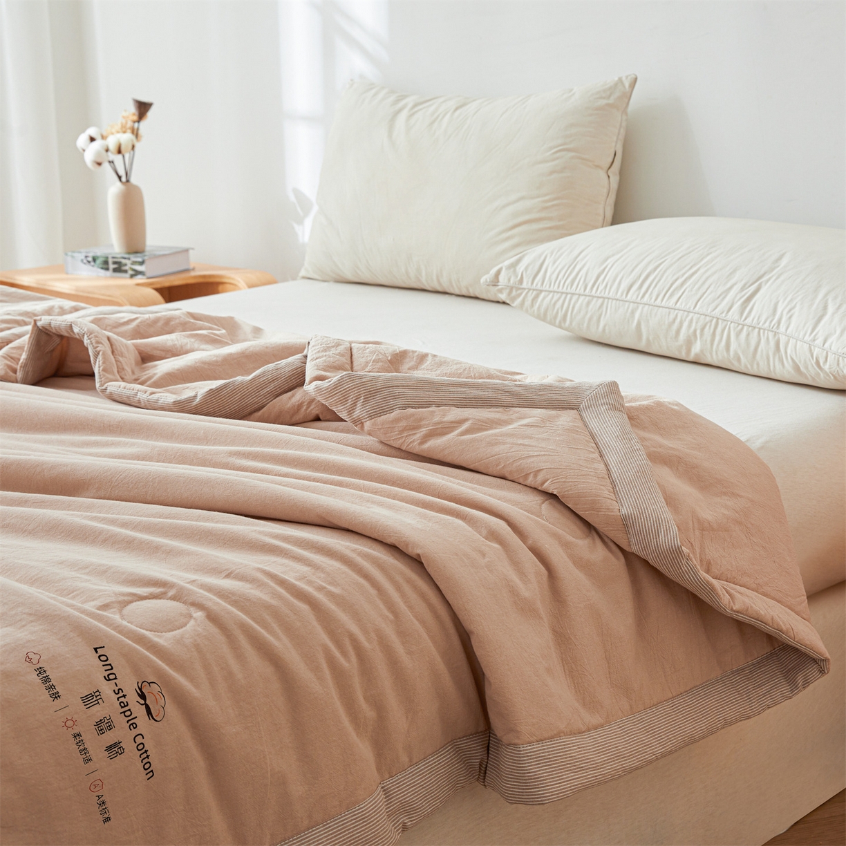 91家纺网 家纺一手货源 找家纺 创优家纺 2026新款棉花夏被无印风纯色新疆棉夏凉被空调被棉花夏被棉花被子百分百新疆棉（专版烫画 盗版必究） 新疆棉-卡其