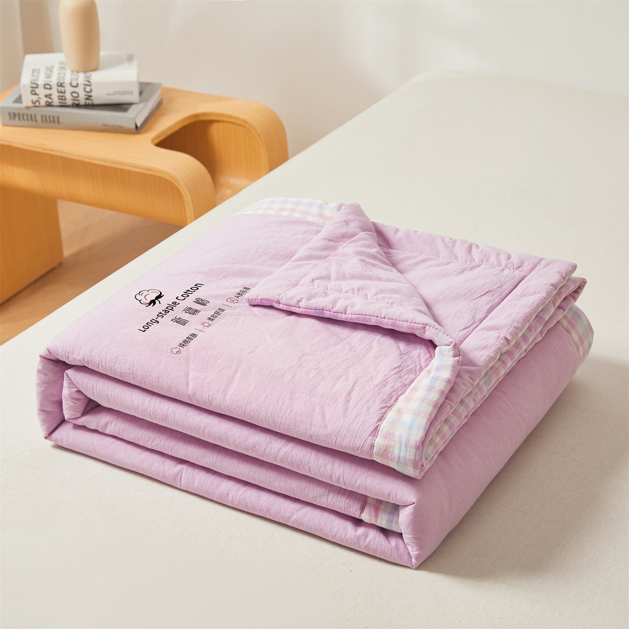 91家纺网 家纺一手货源 找家纺 创优家纺 2026新款棉花夏被无印风纯色新疆棉夏凉被空调被棉花夏被棉花被子百分百新疆棉（专版烫画 盗版必究） 新疆棉-浅紫