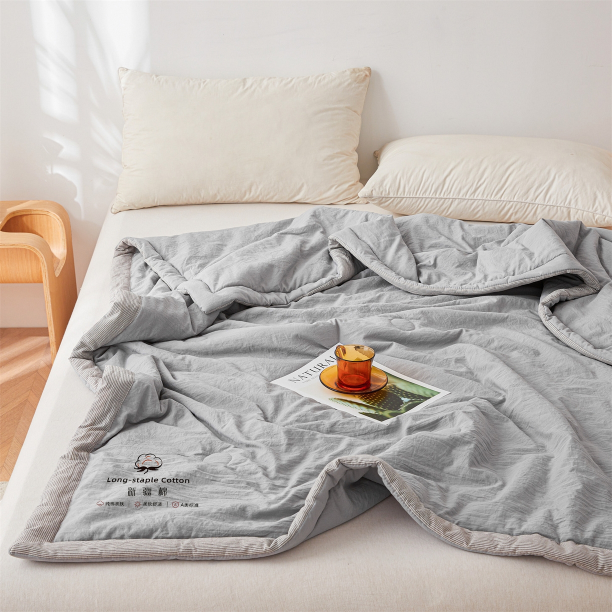 91家纺网 家纺一手货源 找家纺 创优家纺 2026新款棉花夏被无印风纯色新疆棉夏凉被空调被棉花夏被棉花被子百分百新疆棉（专版烫画 盗版必究） 新疆棉-浅灰