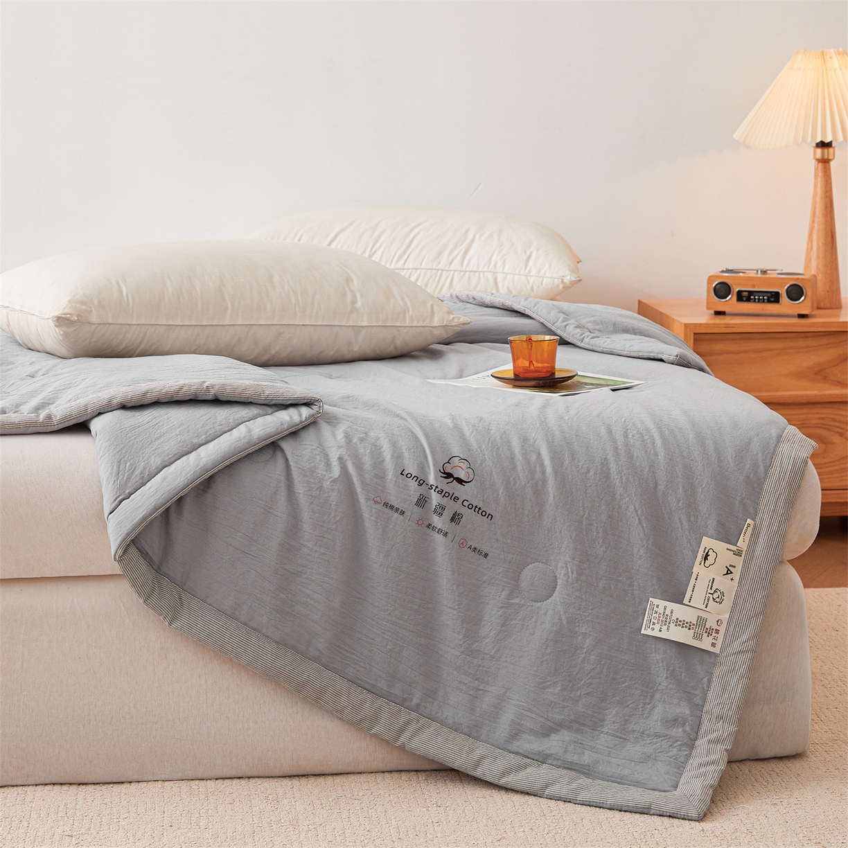 91家纺网 家纺一手货源 找家纺 创优家纺 2026新款棉花夏被无印风纯色新疆棉夏凉被空调被棉花夏被棉花被子百分百新疆棉（专版烫画 盗版必究） 新疆棉-浅灰