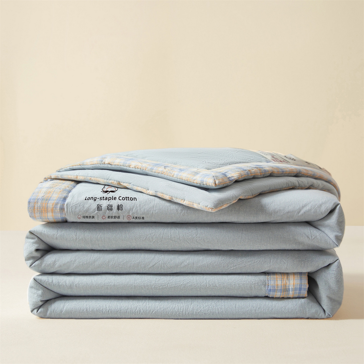 91家纺网 家纺一手货源 找家纺 创优家纺 2026新款棉花夏被无印风纯色新疆棉夏凉被空调被棉花夏被棉花被子百分百新疆棉（专版烫画 盗版必究） 新疆棉-青年蓝
