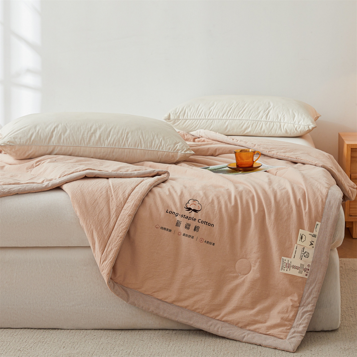 91家纺网 家纺一手货源 找家纺 创优家纺 2026新款棉花夏被无印风纯色新疆棉夏凉被空调被棉花夏被棉花被子百分百新疆棉（专版烫画 盗版必究） 新疆棉-卡其