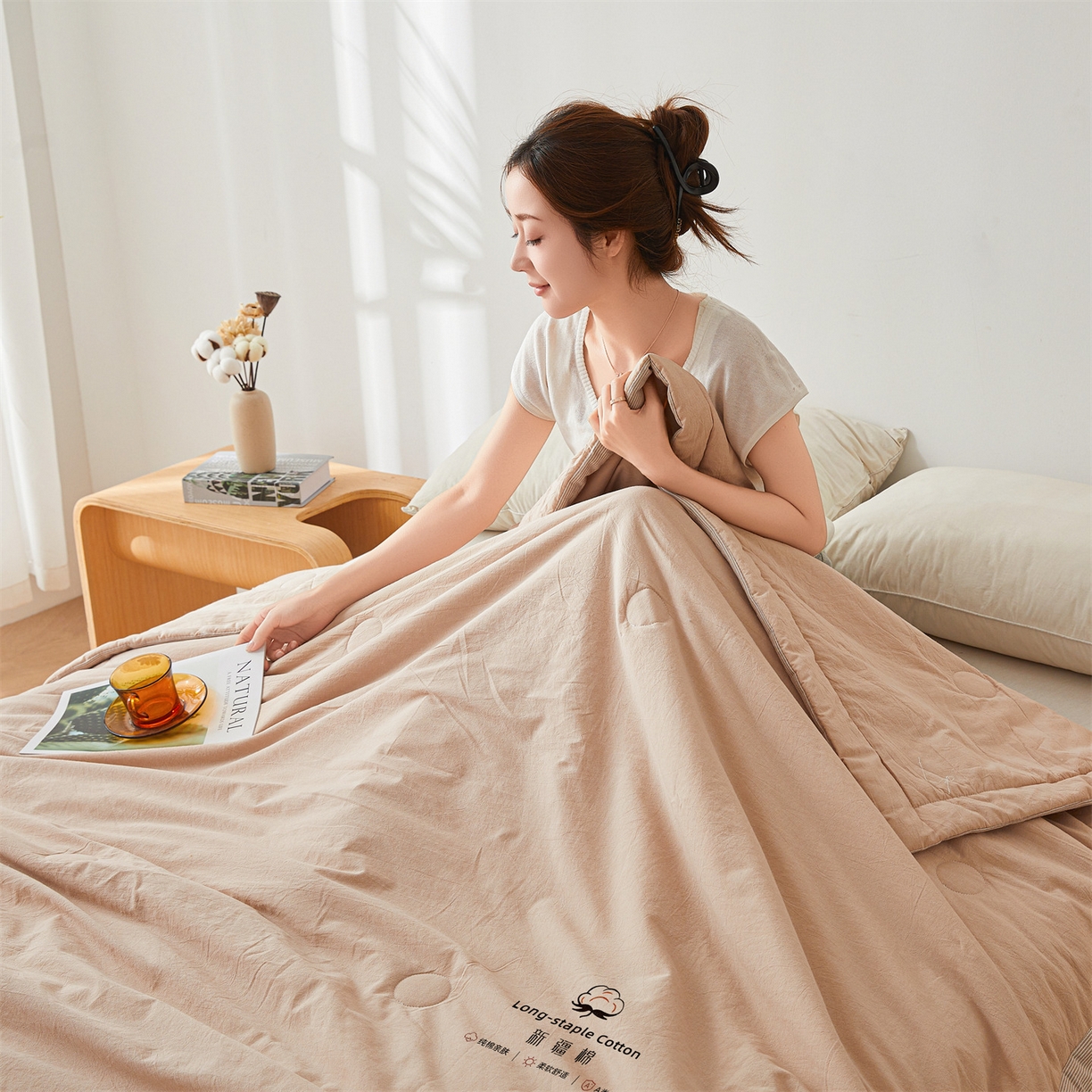 91家纺网 家纺一手货源 找家纺 创优家纺 2026新款棉花夏被无印风纯色新疆棉夏凉被空调被棉花夏被棉花被子百分百新疆棉（专版烫画 盗版必究） 新疆棉-卡其