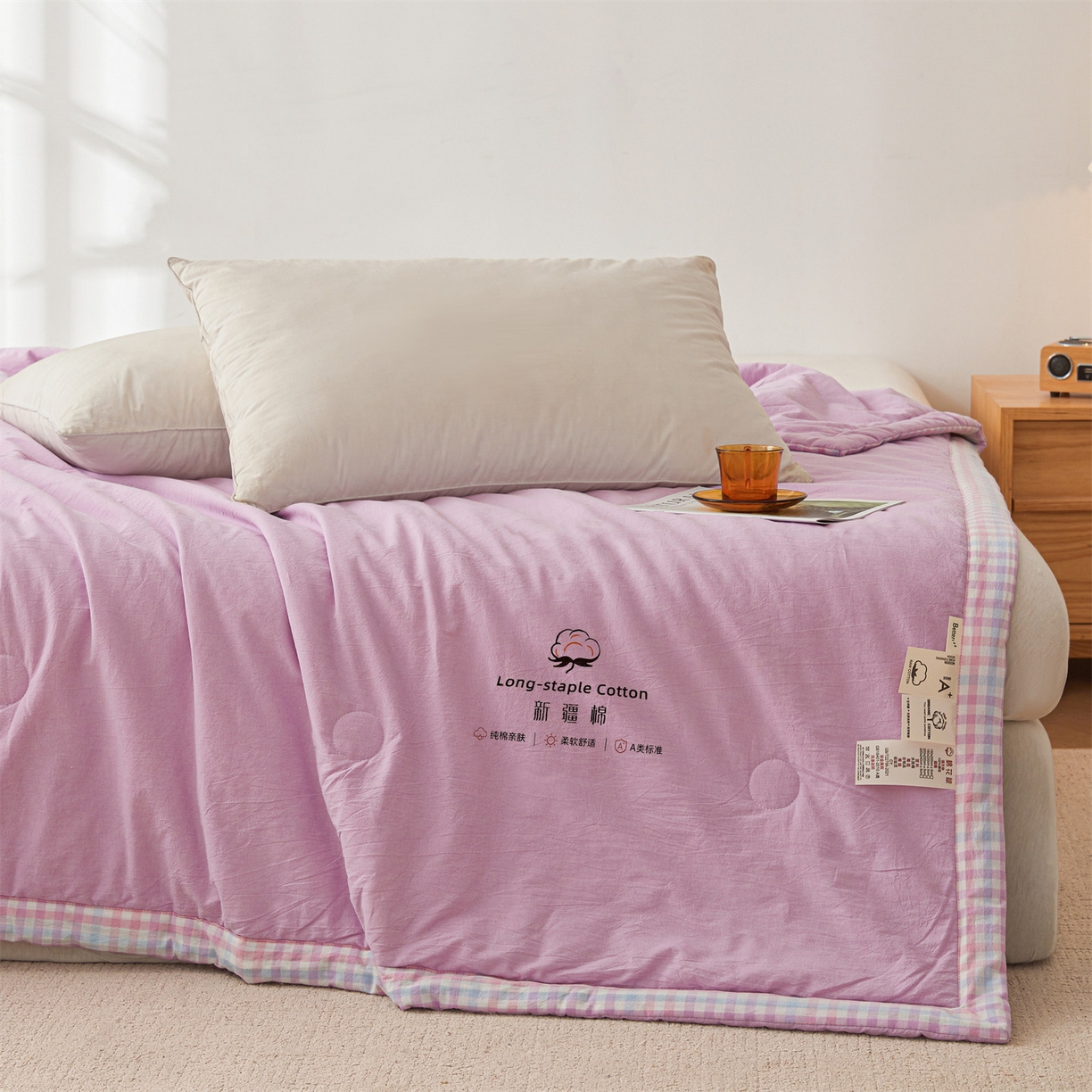 91家纺网 家纺一手货源 找家纺 创优家纺 2026新款棉花夏被无印风纯色新疆棉夏凉被空调被棉花夏被棉花被子百分百新疆棉（专版烫画 盗版必究） 新疆棉-浅紫