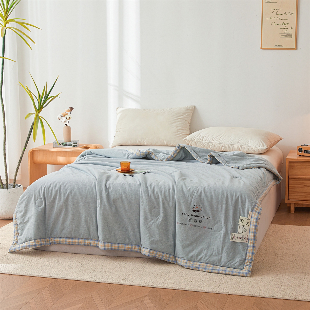 91家纺网 家纺一手货源 找家纺 创优家纺 2026新款棉花夏被无印风纯色新疆棉夏凉被空调被棉花夏被棉花被子百分百新疆棉（专版烫画 盗版必究） 新疆棉-青年蓝