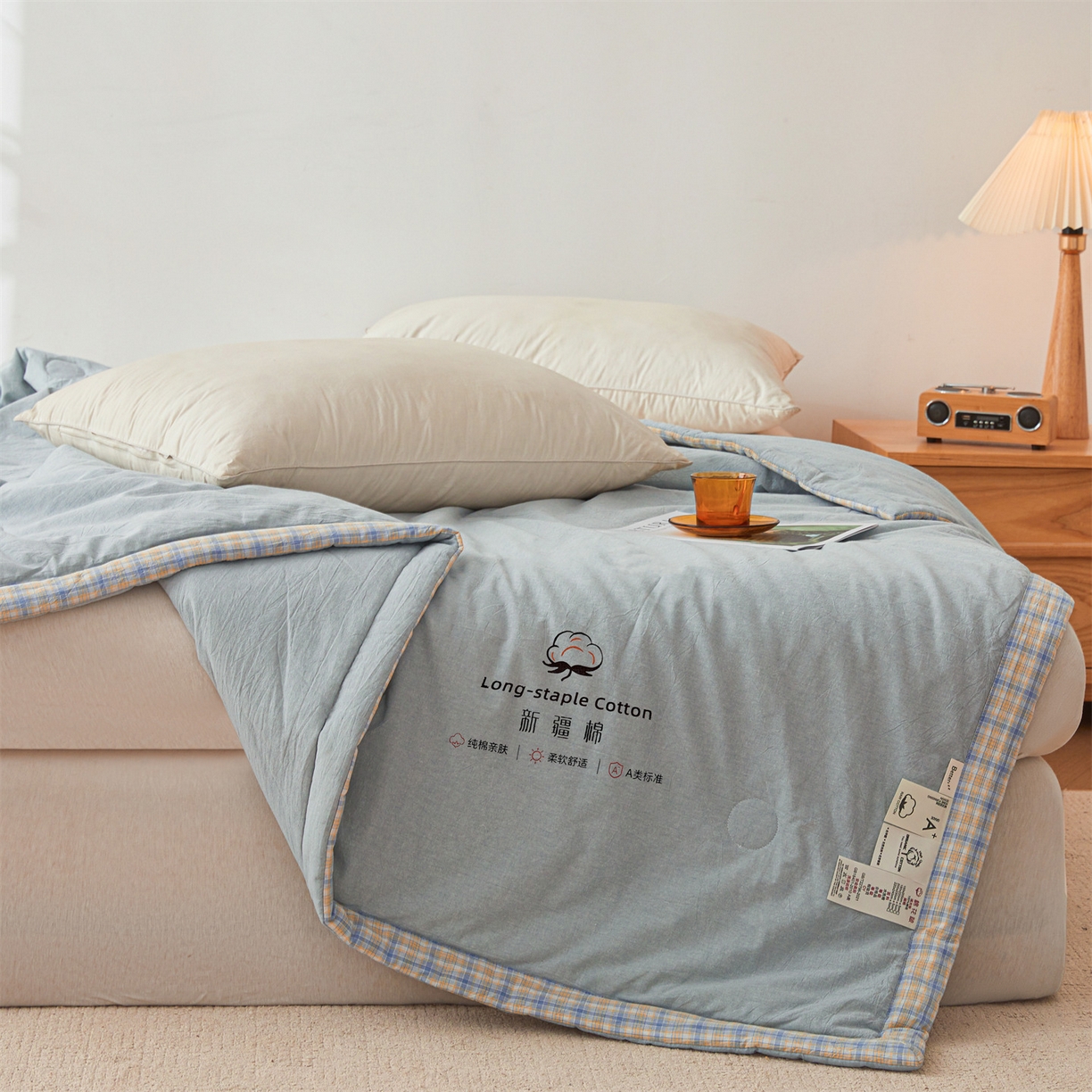 91家纺网 家纺一手货源 找家纺 创优家纺 2026新款棉花夏被无印风纯色新疆棉夏凉被空调被棉花夏被棉花被子百分百新疆棉（专版烫画 盗版必究） 新疆棉-青年蓝