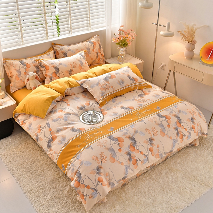 91家纺网 家纺一手货源 找家纺 董成龙 2026新款直播爆款加厚全棉活性磨毛四件套纯棉三件套 秋实-黄