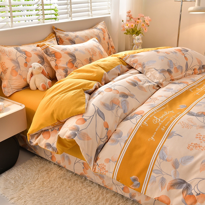 91家纺网 家纺一手货源 找家纺 董成龙 2026新款直播爆款加厚全棉活性磨毛四件套纯棉三件套 秋实-黄