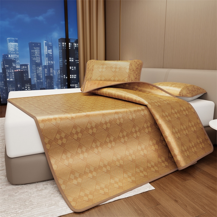 91家纺网 家纺一手货源 找家纺 缦吉 2026新款小包边仿冰藤凉席席子（可供外贸跨境） 九宫格