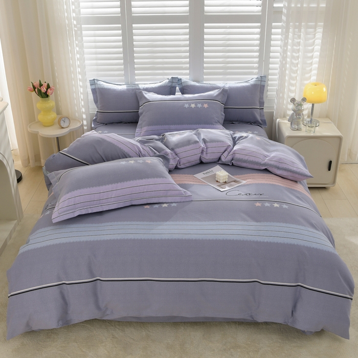 91家纺网 家纺一手货源 找家纺 董成龙 2026新款直播爆款加厚全棉活性磨毛四件套纯棉三件套 波尔兰卡-灰