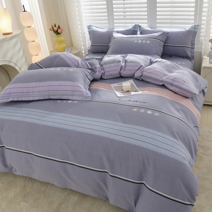 91家纺网 家纺一手货源 找家纺 董成龙 2026新款直播爆款加厚全棉活性磨毛四件套纯棉三件套 波尔兰卡-灰