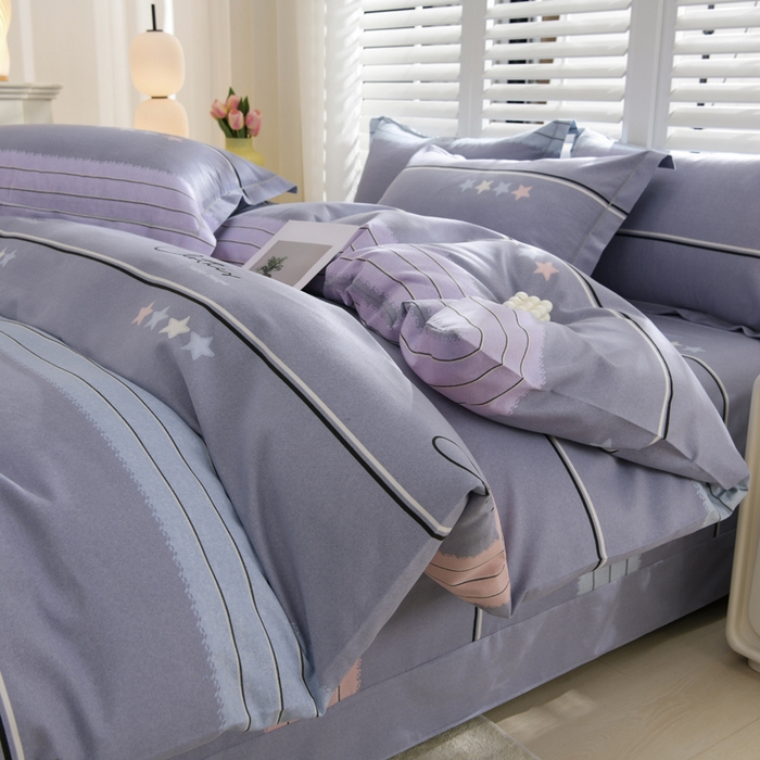 91家纺网 家纺一手货源 找家纺 董成龙 2026新款直播爆款加厚全棉活性磨毛四件套纯棉三件套 波尔兰卡-灰