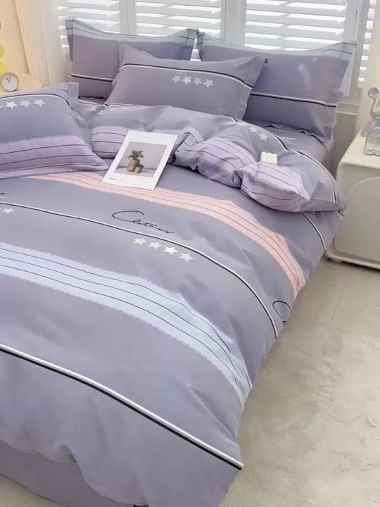 91家纺网 家纺一手货源 找家纺 董成龙 2026新款直播爆款加厚全棉活性磨毛四件套纯棉三件套 波尔兰卡-灰