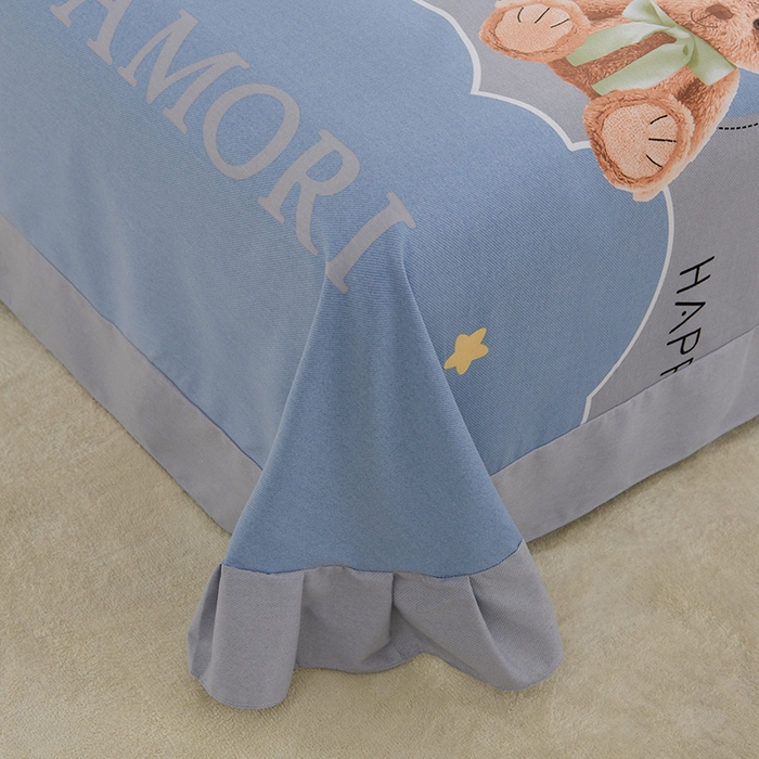 91家纺网 家纺一手货源 找家纺 董成龙 2026新款直播爆款加厚全棉活性磨毛四件套纯棉三件套 熊墩墩-蓝