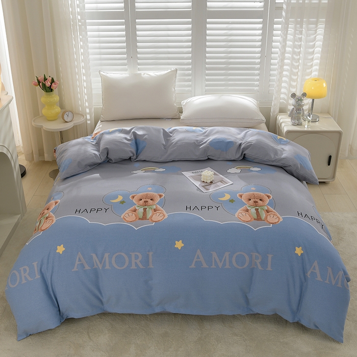 91家纺网 家纺一手货源 找家纺 董成龙 2026新款直播爆款加厚全棉活性磨毛四件套纯棉三件套 熊墩墩-蓝