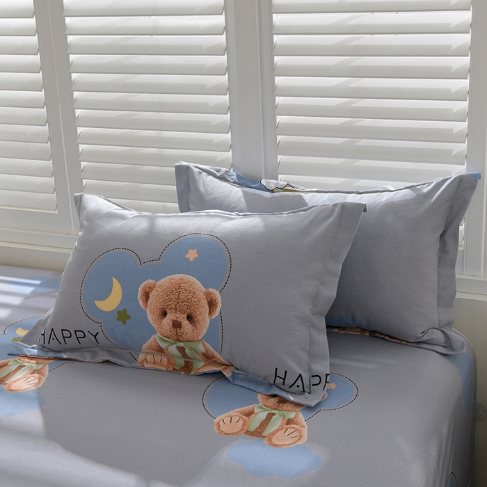 91家纺网 家纺一手货源 找家纺 董成龙 2026新款直播爆款加厚全棉活性磨毛四件套纯棉三件套 熊墩墩-蓝