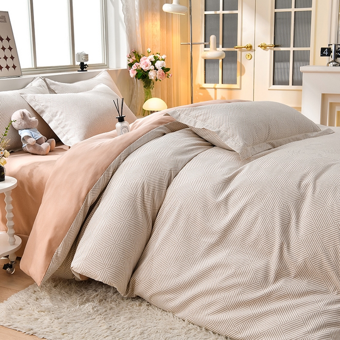 91家纺网 家纺一手货源 找家纺 董成龙 2026新款直播爆款加厚全棉活性磨毛四件套纯棉三件套 青春格调-棕