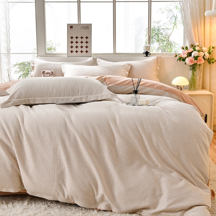 91家纺网 家纺一手货源 找家纺 董成龙 2026新款直播爆款加厚全棉活性磨毛四件套纯棉三件套 青春格调-棕