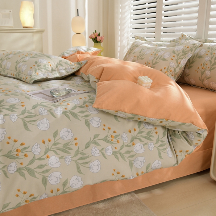 91家纺网 家纺一手货源 找家纺 董成龙 2026新款直播爆款加厚全棉活性磨毛四件套纯棉三件套 花语之都-灰