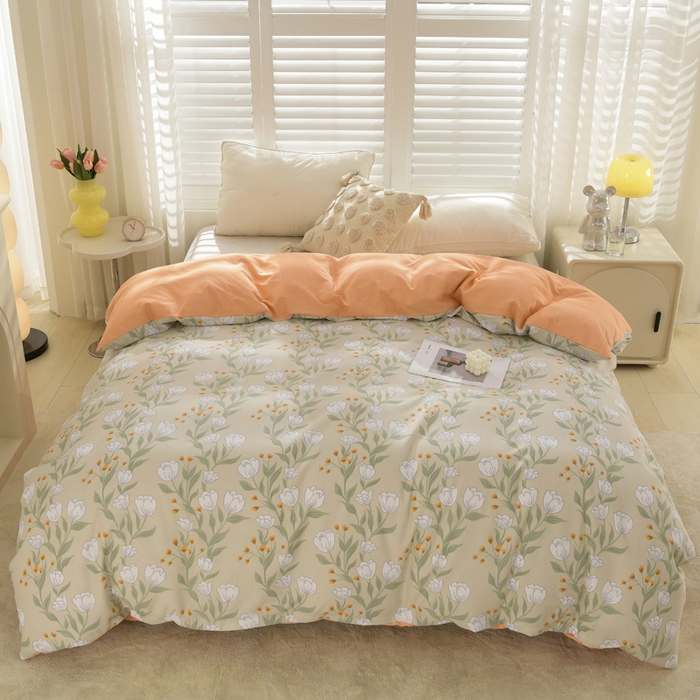 91家纺网 家纺一手货源 找家纺 董成龙 2026新款直播爆款加厚全棉活性磨毛四件套纯棉三件套 花语之都-灰