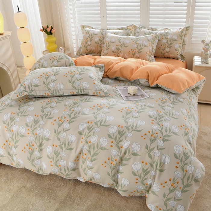 91家纺网 家纺一手货源 找家纺 董成龙 2026新款直播爆款加厚全棉活性磨毛四件套纯棉三件套 花语之都-灰