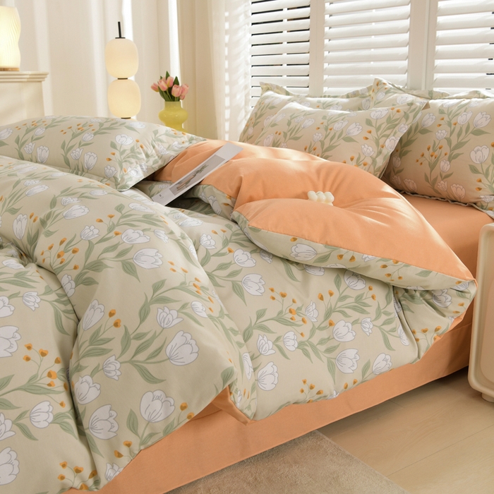 91家纺网 家纺一手货源 找家纺 董成龙 2026新款直播爆款加厚全棉活性磨毛四件套纯棉三件套 花语之都-灰