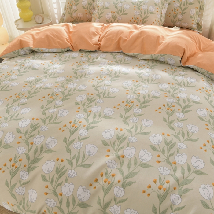 91家纺网 家纺一手货源 找家纺 董成龙 2026新款直播爆款加厚全棉活性磨毛四件套纯棉三件套 花语之都-灰