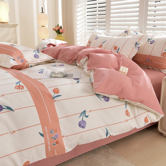 91家纺网 家纺一手货源 找家纺 董成龙 2026新款直播爆款加厚全棉活性磨毛四件套纯棉三件套 梦馨-粉