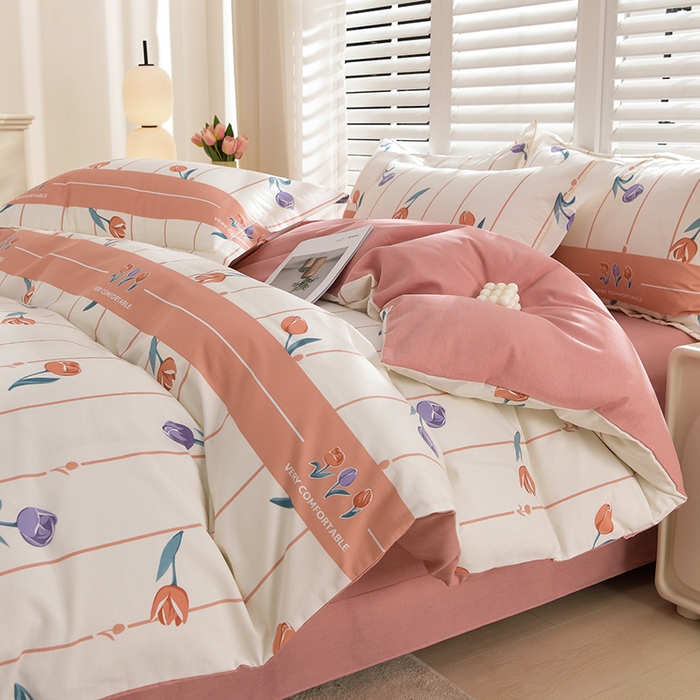 91家纺网 家纺一手货源 找家纺 董成龙 2026新款直播爆款加厚全棉活性磨毛四件套纯棉三件套 梦馨-粉