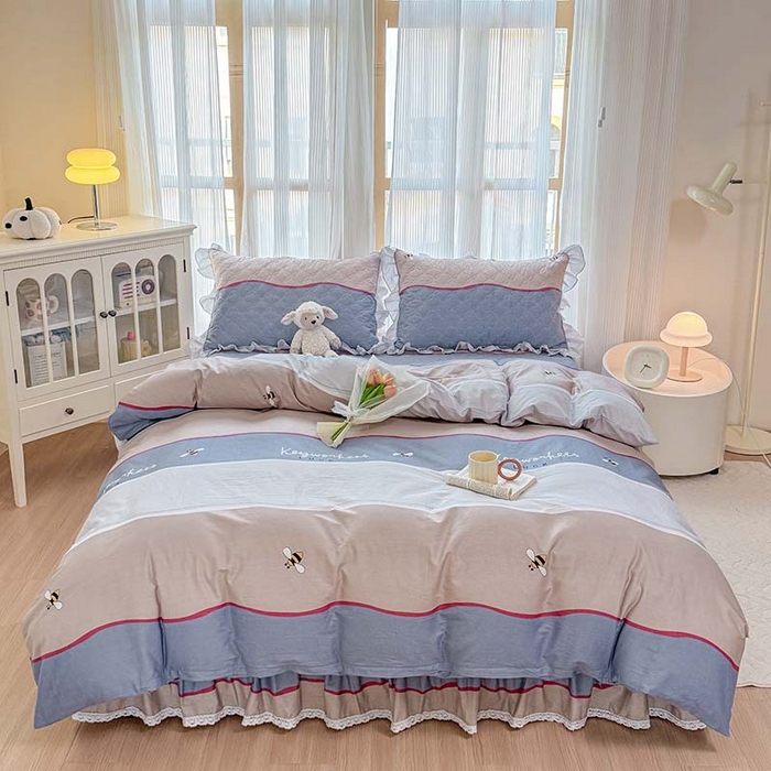 91家纺网 家纺一手货源 找家纺 （总）爱妮玖玖 2026新款全棉纯棉印花蕾丝小花边夹棉床盖四件套