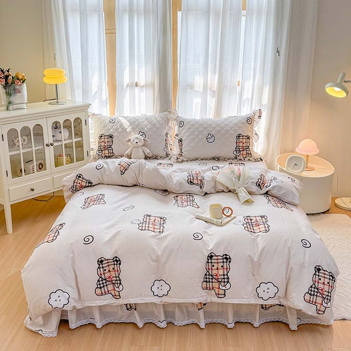 91家纺网 家纺一手货源 找家纺 （总）爱妮玖玖 2026新款全棉纯棉印花蕾丝小花边夹棉床盖四件套