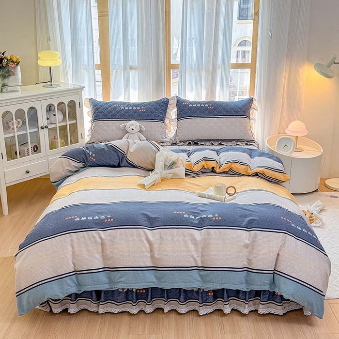 91家纺网 家纺一手货源 找家纺 （总）爱妮玖玖 2026新款全棉纯棉印花蕾丝小花边夹棉床盖四件套