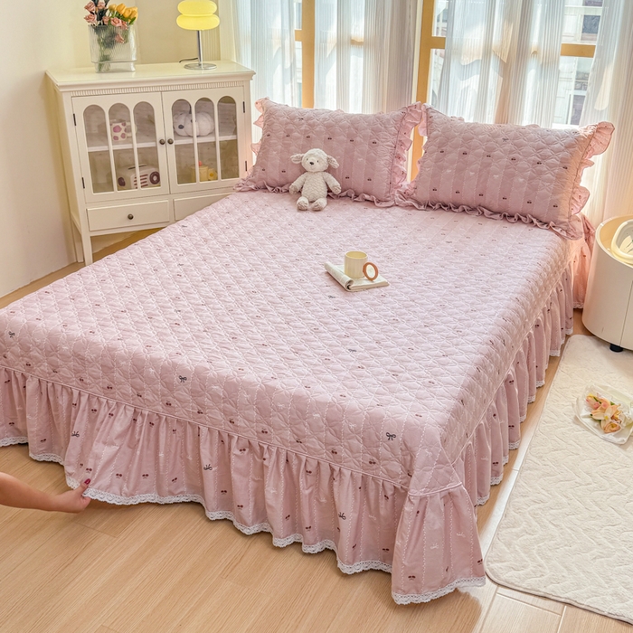 91家纺网 家纺一手货源 找家纺 （总）爱妮玖玖 2026新款全棉纯棉印花蕾丝小花边夹棉床盖四件套