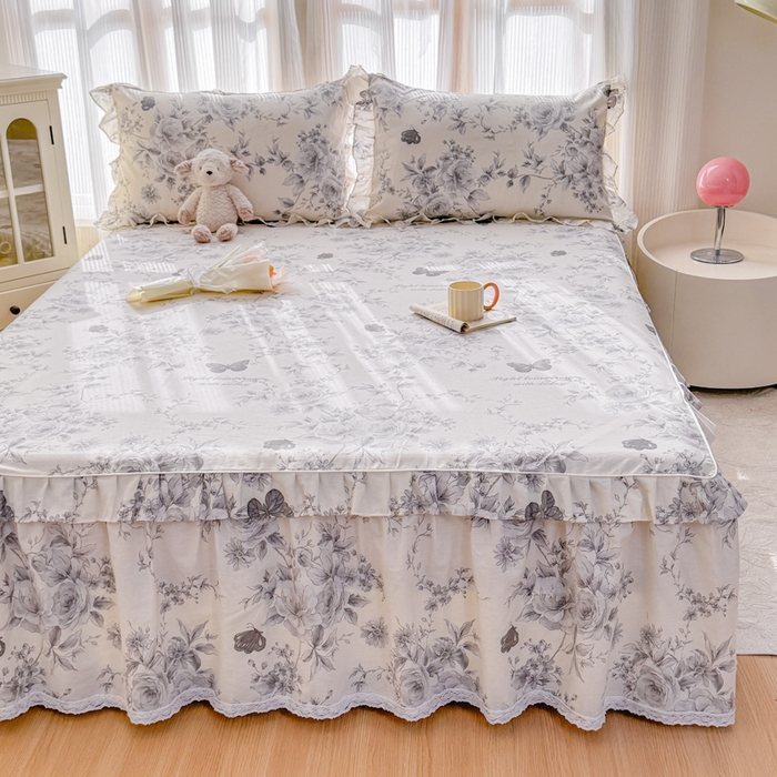 91家纺网 家纺一手货源 找家纺 （总）爱妮玖玖 2026新款全棉纯棉印花蕾丝小花边单层床裙四件套