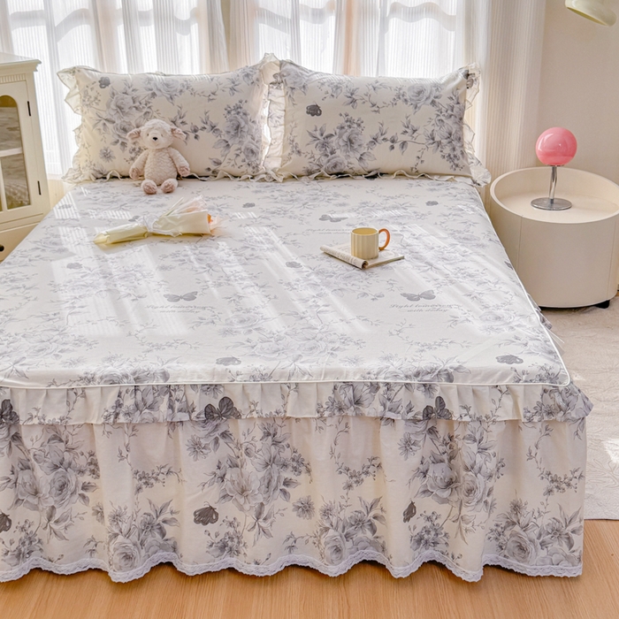 91家纺网 家纺一手货源 找家纺 （总）爱妮玖玖 2026新款全棉纯棉印花蕾丝小花边单层床裙四件套