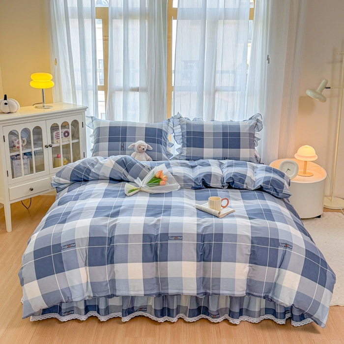 91家纺网 家纺一手货源 找家纺 （总）爱妮玖玖 2026新款全棉纯棉印花蕾丝小花边单层床裙四件套