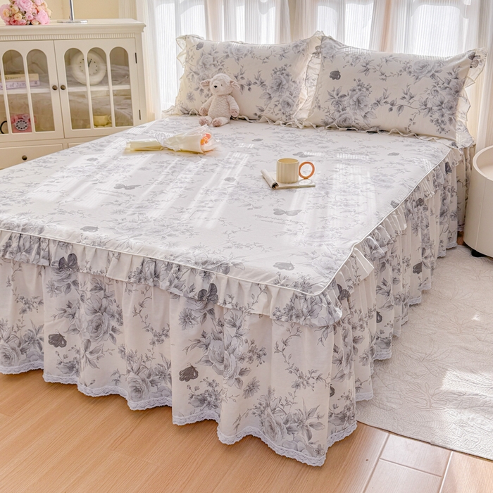 91家纺网 家纺一手货源 找家纺 （总）爱妮玖玖 2026新款全棉纯棉印花蕾丝小花边单层床裙四件套