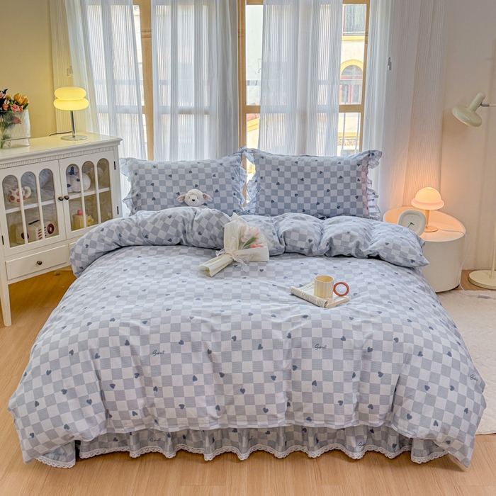 91家纺网 家纺一手货源 找家纺 （总）爱妮玖玖 2026新款全棉纯棉印花蕾丝小花边单层床裙四件套