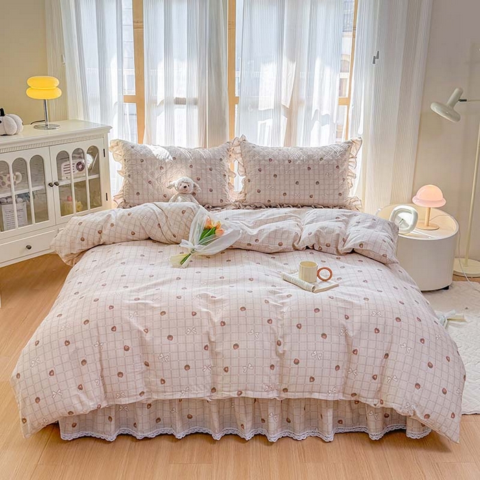 91家纺网 家纺一手货源 找家纺 （总）爱妮玖玖 2026新款全棉纯棉印花蕾丝小花边夹棉床盖四件套